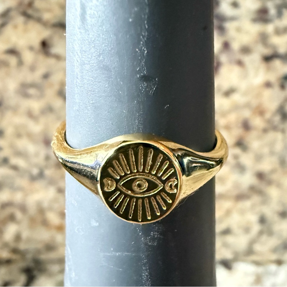 Gold Tone Evil Eye Signet Ring from Goddess Provisions made by Kindred Row